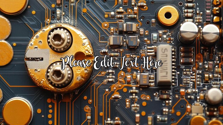 PSD closeup of a circuit boards intricate components and circuitry