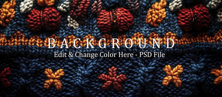 PSD closeup of a colorful knitted pattern