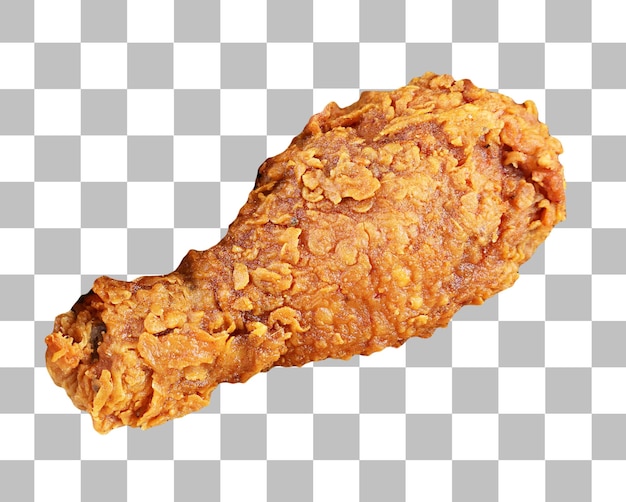 Closeup a crunchy fried chicken drumstick isolated on transparent background