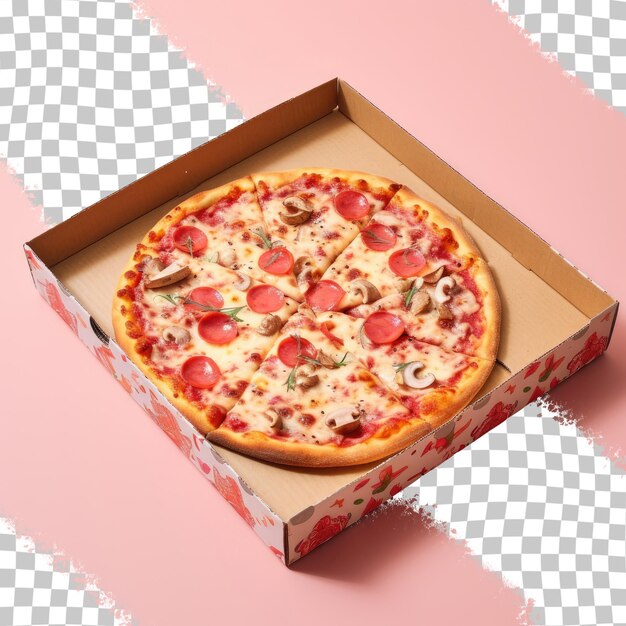 PSD closeup of delicious pizza slices on transparent background in a cardboard box