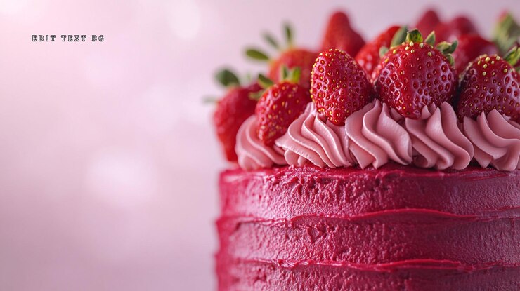 PSD closeup of a delicious strawberry cake with pink frosting