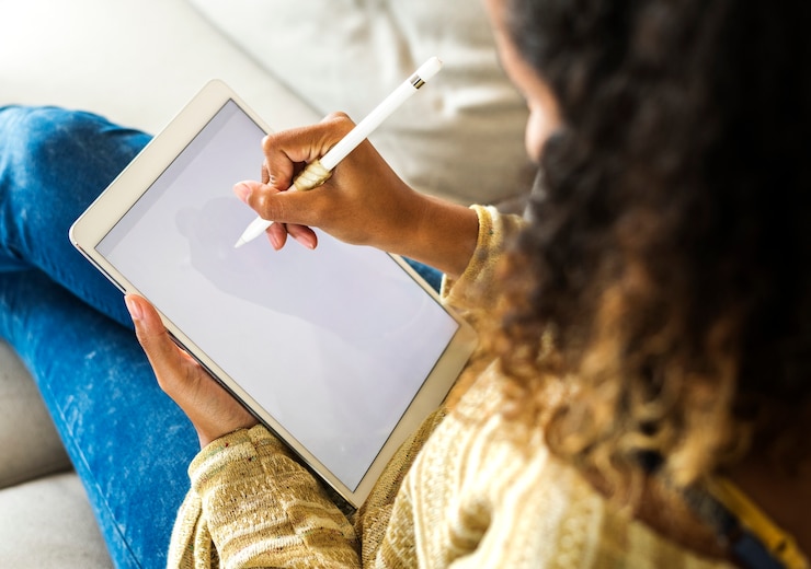PSD closeup of digital tablet with blank space