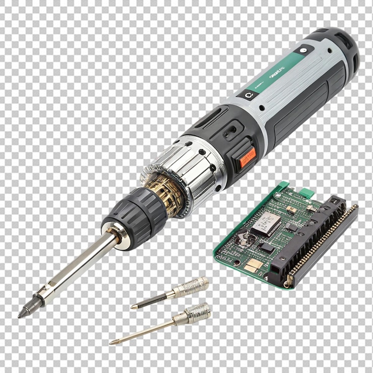 PSD closeup of an electric drill isolated on a white background