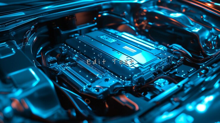 PSD closeup of a futuristic electric car engine