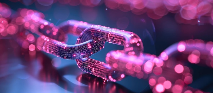 PSD closeup of a glowing pink chain link