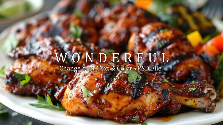 PSD closeup of grilled chicken leg with barbecue sauce