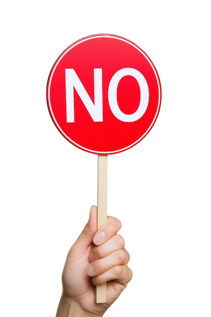 closeup of hand holding a redround no sign on stickpngclipartwhite backgroundtransparent
