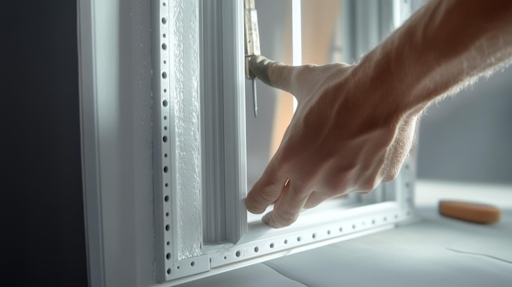 PSD closeup of hands assembling a metal frame