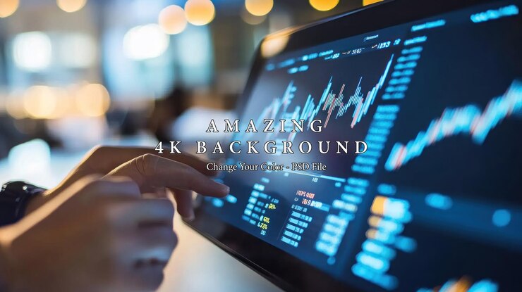PSD 株価データを表示するタブレットを使用する手のクローズアップ