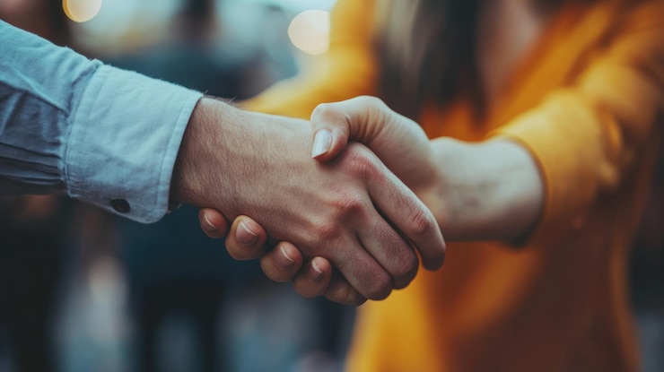PSD closeup of a handshake between a man and a woman