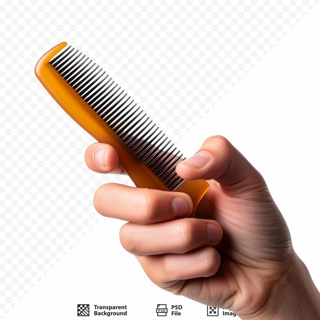 Closeup holding comb in hand isolated on white isolated background