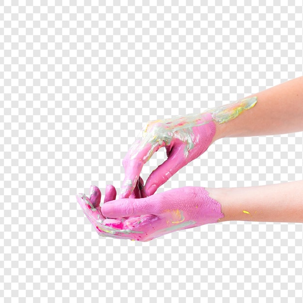 透明な背景に隔離して描かれた人間の手のクローズアップ