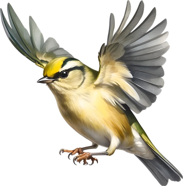 Closeup image of a goldcrest bird