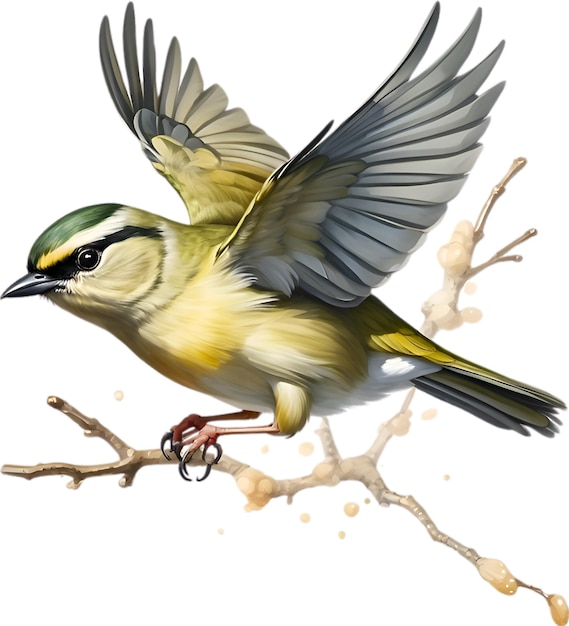 Closeup image of a goldcrest bird