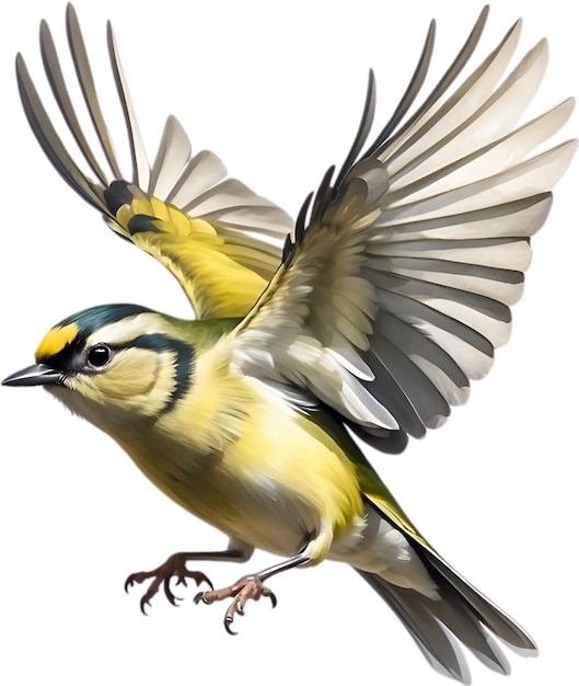 Closeup image of a goldcrest bird