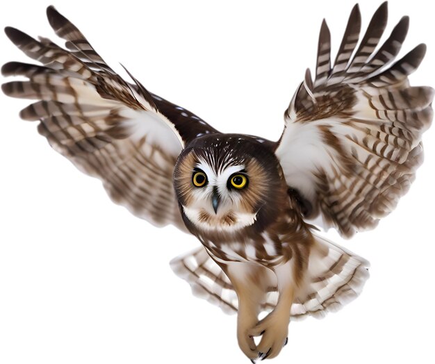 Closeup image of a northern sawwhet owl bird