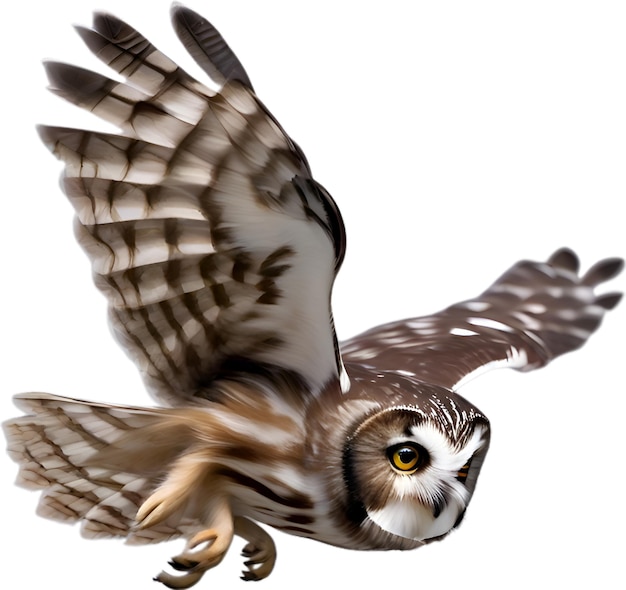 PSD immagine in primo piano di un uccello northern sawwhet owl.