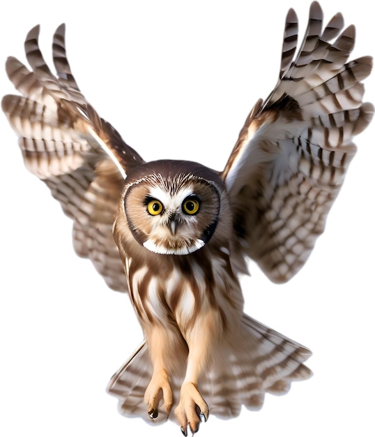 북부 Sawwhet Owl 새의 클로즈업 이미지.