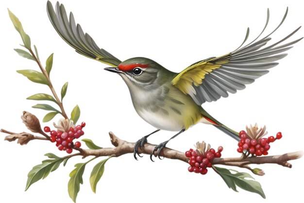 PSD Близкое изображение птицы rubycrowned kinglet.