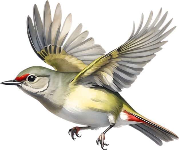 PSD immagine in primo piano di un uccello rubycrowned kinglet.