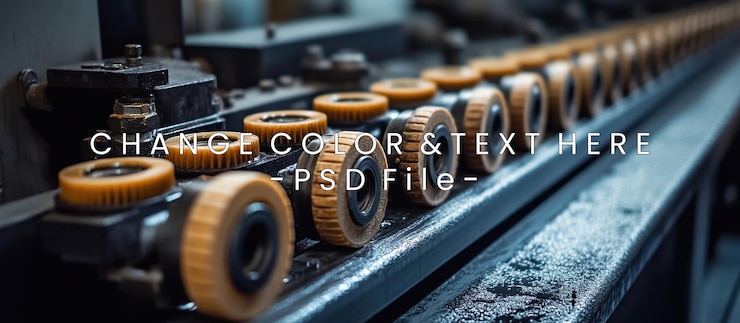 PSD closeup of industrial machinery with gears on a conveyor belt f