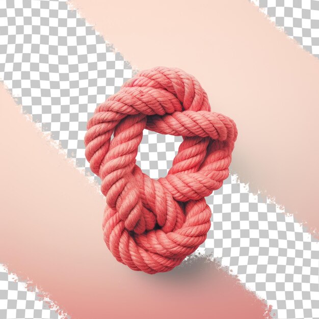 PSD closeup of isolated red rope knot on transparent background