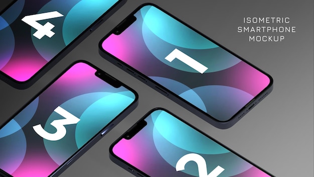 クローズアップ等尺性スマートフォンモックアップ