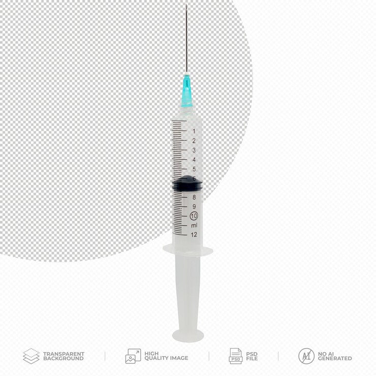 PSD 透明な背景の医療用注射器のクローズアップ (psd)