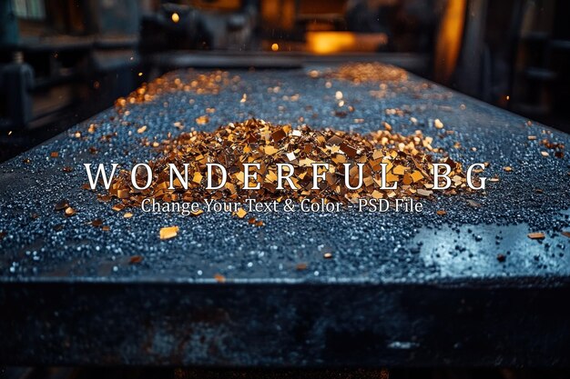 closeup of metal shavings on a work surface in a factory