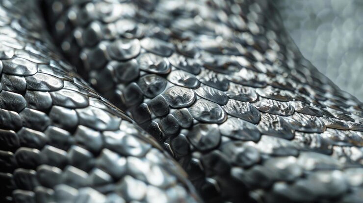PSD closeup of metallic scaly texture resembling reptile skin