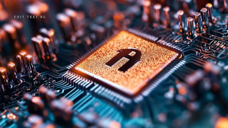 PSD closeup of a microchip with a house symbol representing smart home technology