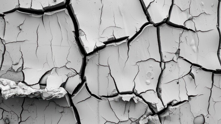 PSD closeup monochrome view of cracked dry earth showing texture and detail