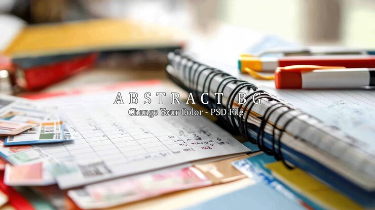 PSD closeup of a notebook with pens and paper
