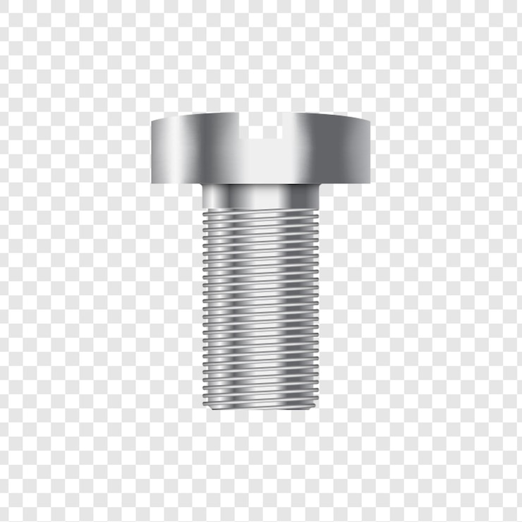PSD closeup of a metallic screw with a slotted head isolated on transparent background