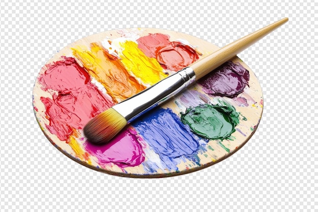 CloseUp of a Paintbrush and Vibrant Paint Palette with isolated on transparent background