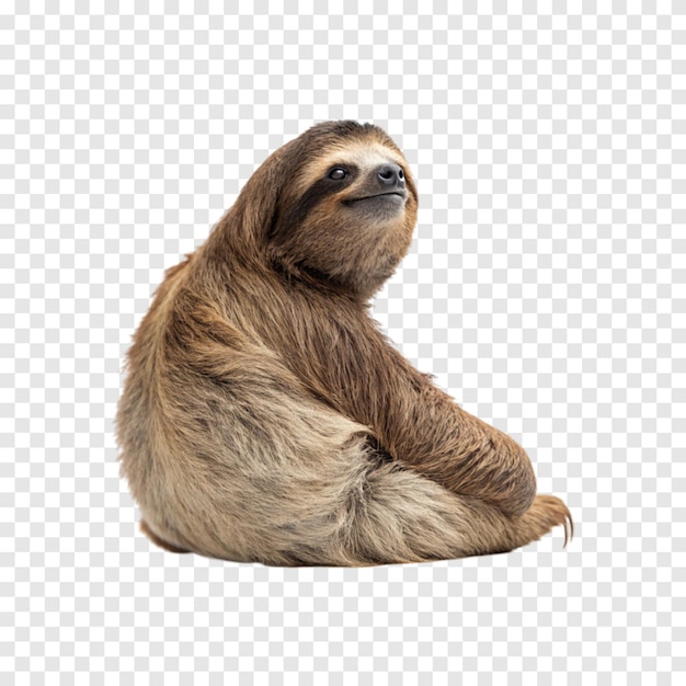 Closeup of a Sloth Sitting isolated on Transparent White Background b