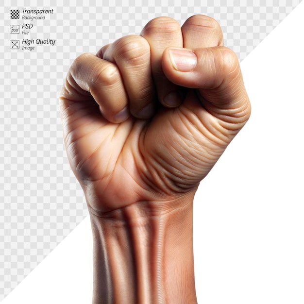 PSD closeup of persons fist on white background