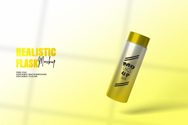 closeup of reusable steel water flask editable color editable background with copy space water flask mockup