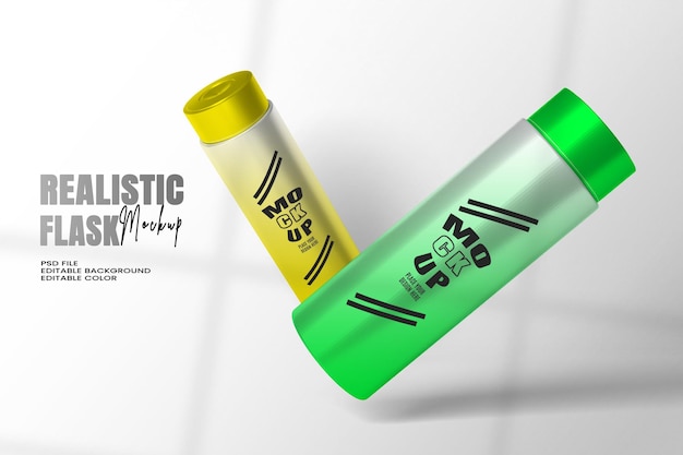 Closeup of reusable steel water flask Editable color editable background with copy space Water flask mockup