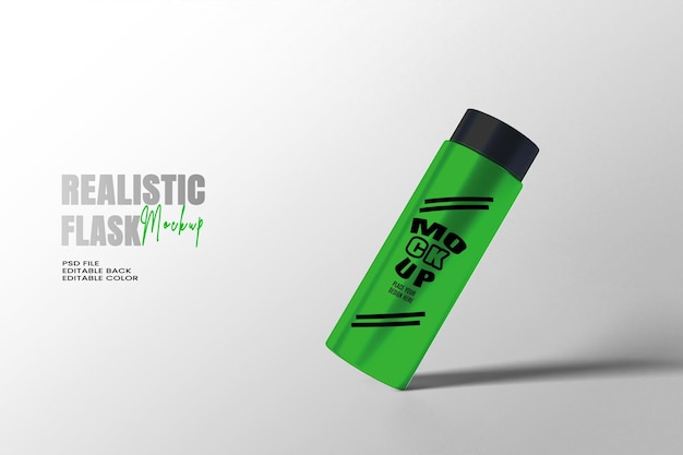 Closeup of reusable steel water flask Editable color isolated on white background with copy space Water flask mockup