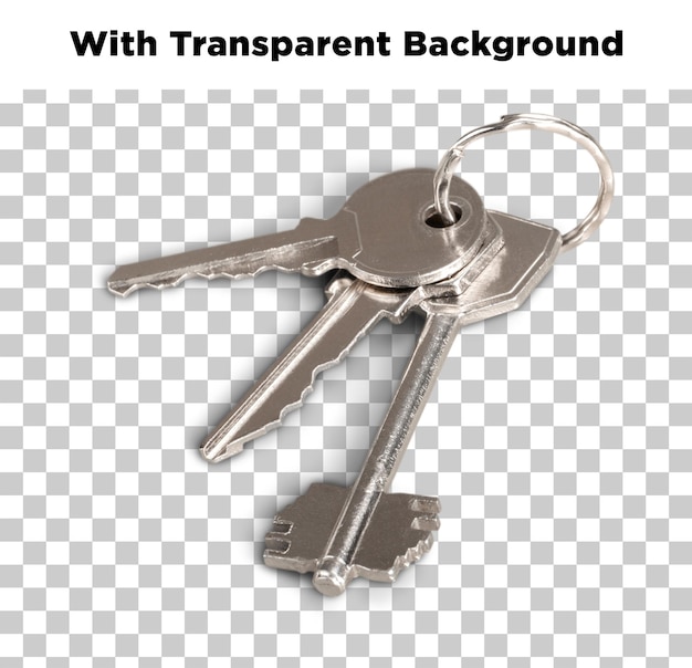 Closeup of silver keys isolated on a transparent background