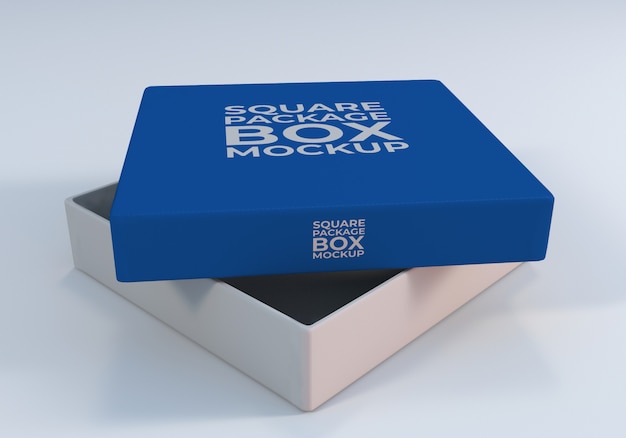 Closeup opened square package box mockup