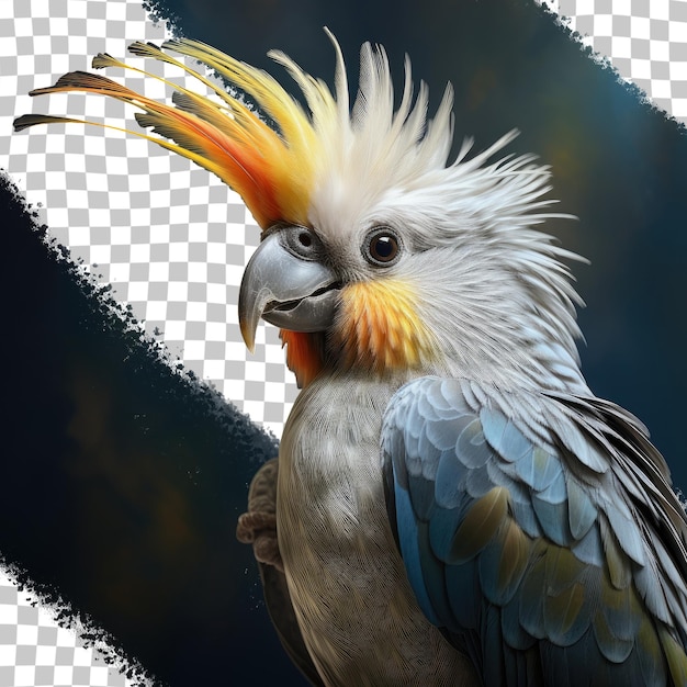 PSD closeup photo of a gray cockatiel a pet parrot at home transparent background