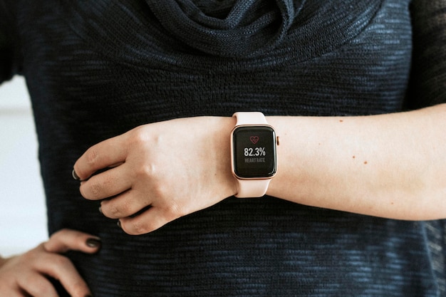 Closeup of a pink smartwatch mockup