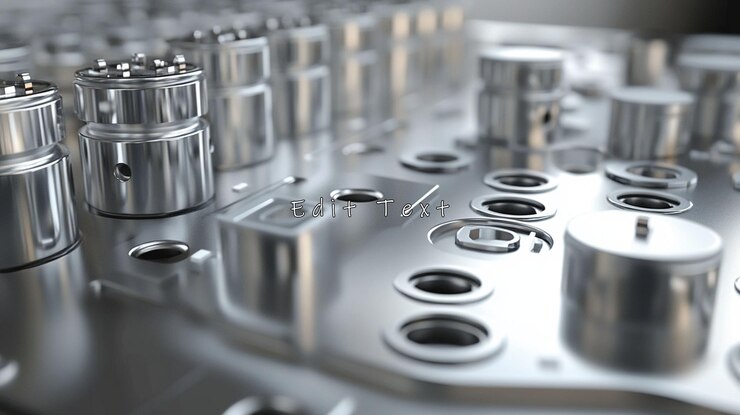 PSD closeup of polished metal components on a panel
