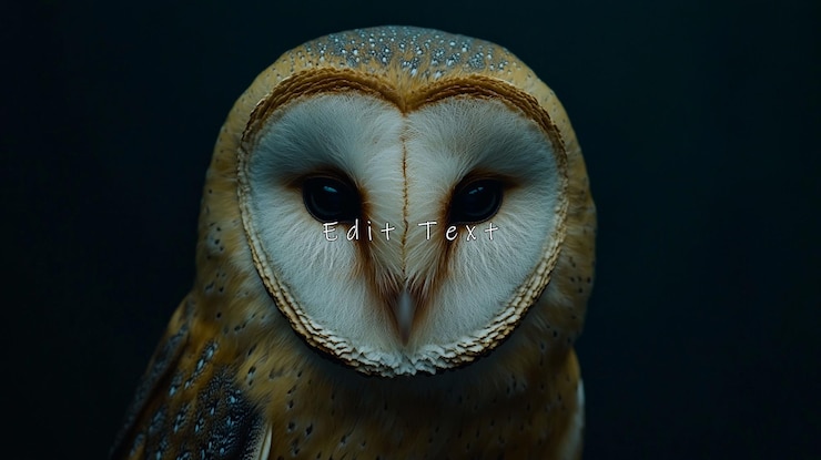 PSD closeup portrait of a barn owl facing forward against a dark background