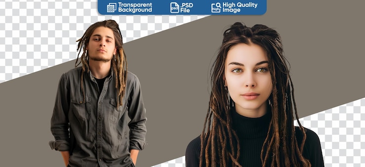 PSD closeup portrait of dreadlock hair set on hipster man and woman