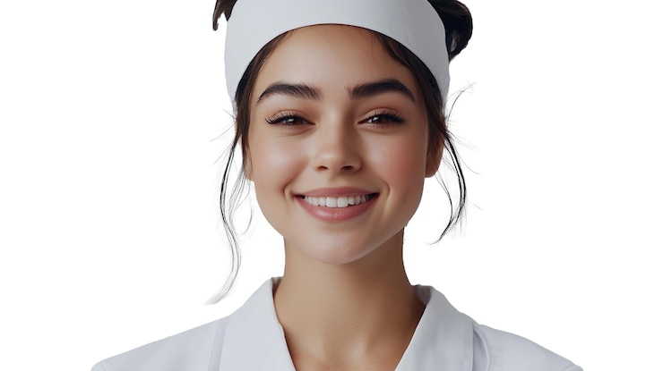 PSD closeup portrait of female medic on isolated background generative ai