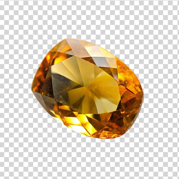 PSD closeup of a radiant citrine gemstone isolated on transparent background