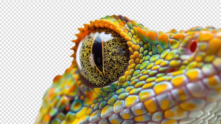 PSD closeup of a reptile isolated on a white background for educational use in biology and nature studies